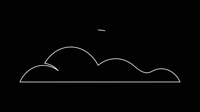 Minimalist cloud drawing animation appearing as continuous line art sketch isolated on black background for motion design.