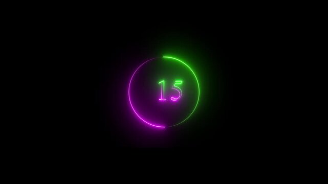 neon number 30-0 countdown animation with glowing circular digital timer ring, futuristic luminous numeric display and modern technology interface background.4k video.
