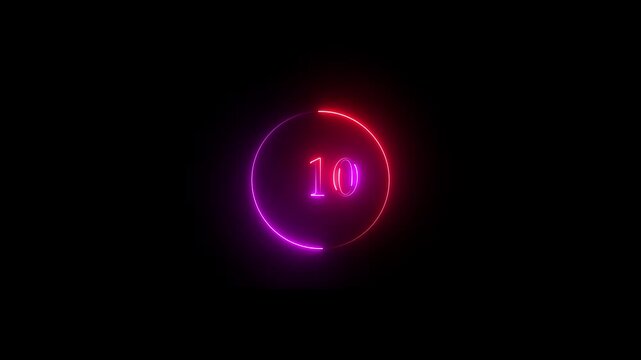 futuristic red and pink  neon countdown timer from 20 to 0 with circular motion. 20 second countdown timer animation with neon number text glowing from 20 to 0 with interesting circle animation.
