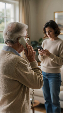 Family Verifying a Phone Call Together - Fraud Awareness Concept.