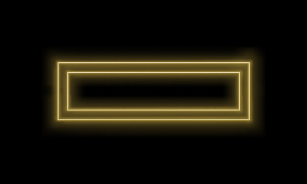 Abstract golden rectangle frame glowing on a dark black background with a modern minimalist design style