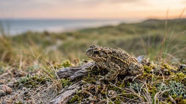 natterjack toad close up at morning light in inch beach county kerry ireland video