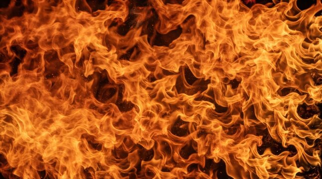 Full frame background of undulating orange and yellow flames creating a powerful fire texture