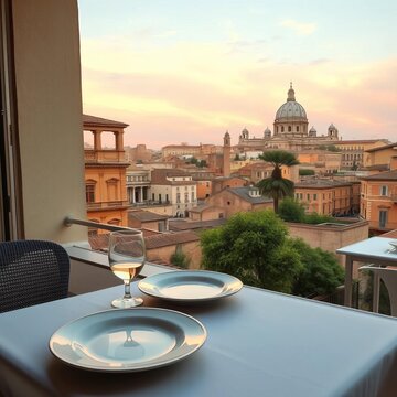 Pastel sky paints a Roman panorama; ambient light dances on plates and smiles ,  autumn,  food