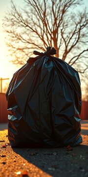 Overflowing black bin bag, a vibrant, saturated monument to disposability, cast in dramatic low-angle light,  wide angle,  discard