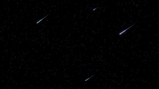 無数の星粒が静かに瞬き流れ星が優雅に夜空を横切るループ動画。プラネタリウム映像、七夕のイベント告知、天文学や宇宙関連のWeb背景に最適な幻想的で美しいシネマティック素材