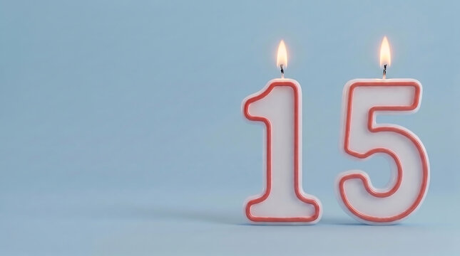 15th birthday candles isolated on white