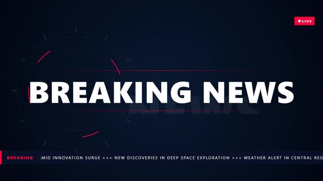 Breaking news broadcast screen graphic background with modern film overlay elements
