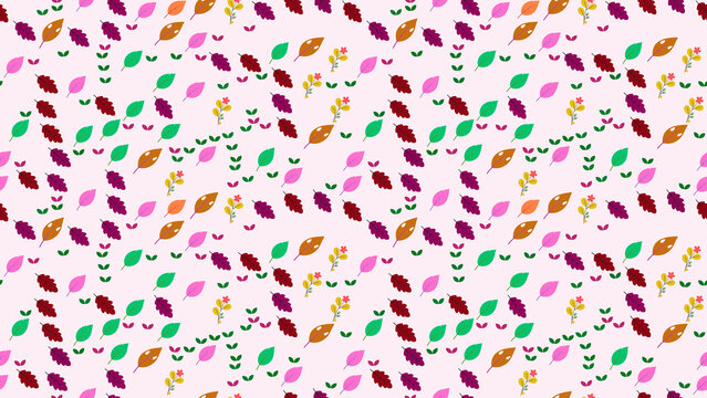 Colorful leaf and flower seamless pattern