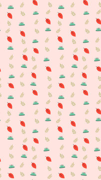 Seamless pattern of red leaves and grass tufts