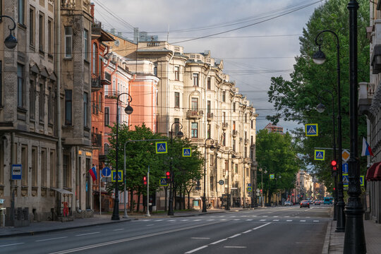 Kamennoostrovsky Prospekt in the Petrogradsky District on a sunny summer day, Saint Petersburg, Russia
