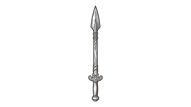 Vintage Hand Drawn Engraving of a Medieval Spear or Polearm Weapon Isolated on White Background