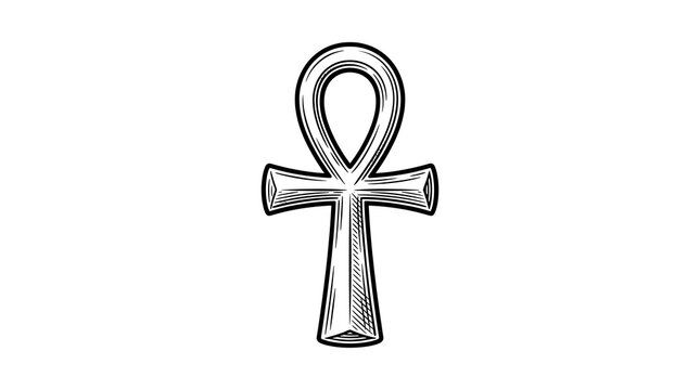 Ancient Egyptian Ankh Symbol Hand Drawn Illustration Key of Life Spirituality Icon Isolated on White