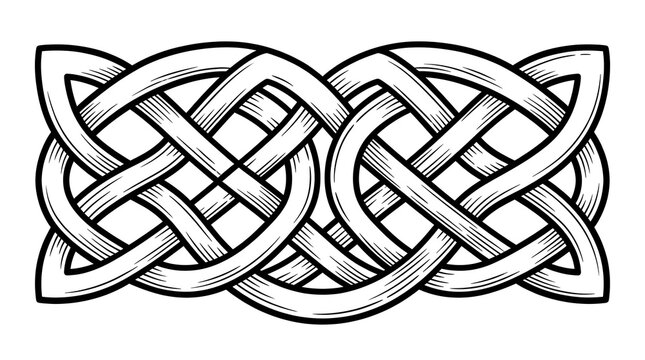 Traditional Celtic Knot Border Illustration with Intricate Interwoven Black Lines on White Background