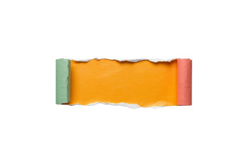 Obraz premium Torn orange paper banner with colored rolled edges