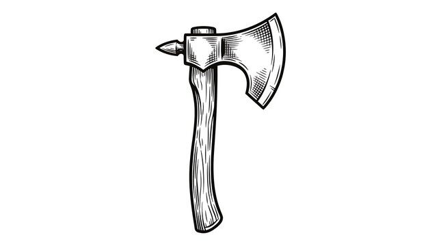 Vintage Woodcut Style Hand Drawn Illustration of a Medieval Battle Axe and Survival Camping Hatchet