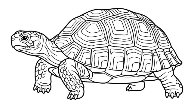 Tortoise line art illustration with detailed shell patterns