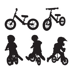 Fototapeta premium A collection of balance bike silhouettes featuring a young child wearing a helmet.