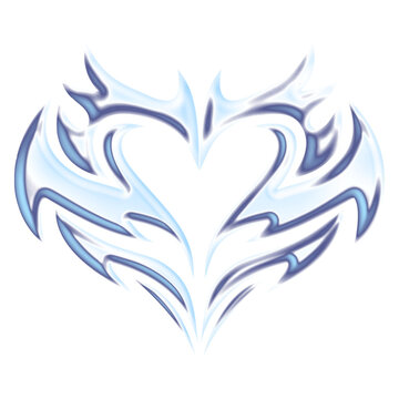chrome tribal heart shape with glossy metallic texture