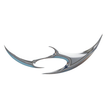 Chrome liquid metal abstract shape with sharp edges in a futuristic Y2K style