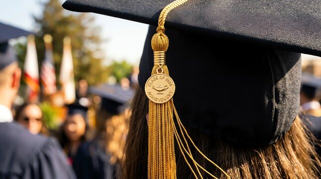 Close-up of a Graduation Cap Tassel with a Class of 2024 Charm