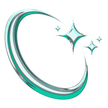 Chrome Y2K Stars and Circular Swoosh Graphic 
