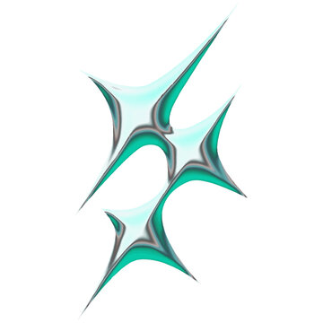 3D metallic cyan y2k star elements with glossy chrome texture