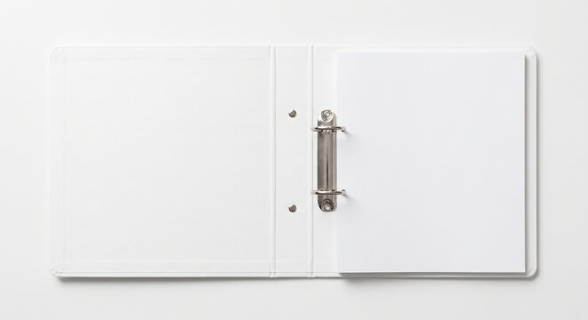 Blank white paper binder mockup on white background