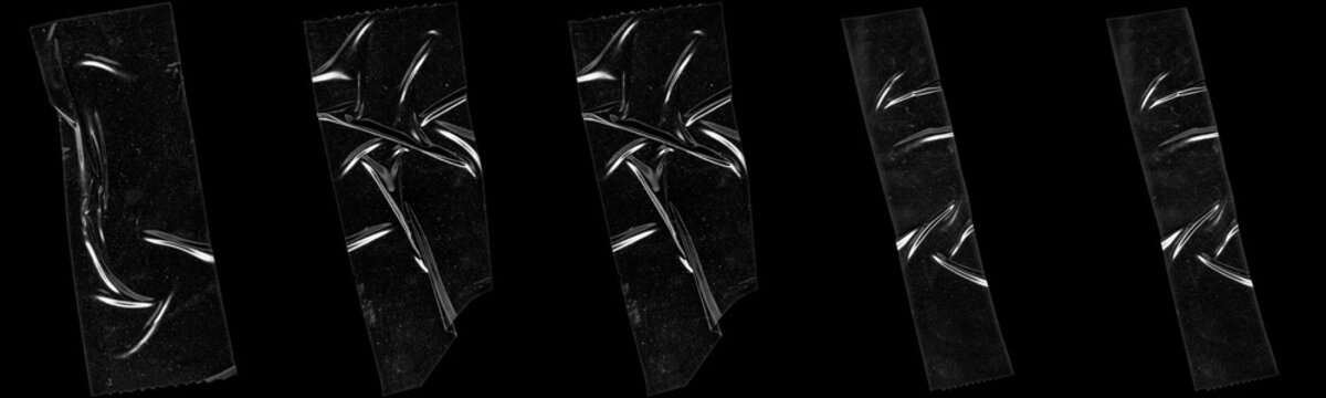 Clear adhesive tape strips overlay PNG with realistic crinkled texture for photo editing