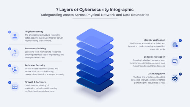 3D Blocks Hierarchy Business Infographic Design Template with 7 Layers