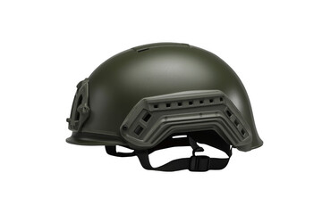 Fototapeta premium Modern Olive Green Tactical Protective Helmet with Side Rails and Chin Strap