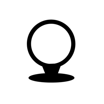A circular map marker icon featuring a minimalist design and an oval black base.
