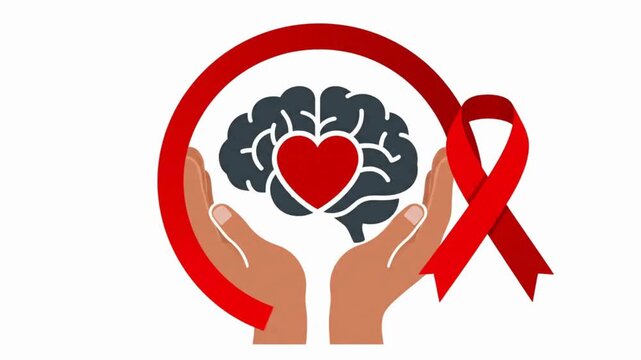 A clean symbolic animation about brain health, emotional care, compassion, awareness, and human support, designed with simple flat shapes and generous negative space.