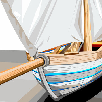 เรือใบไม้กางใบสีขาว,Wooden sailboat with white sails