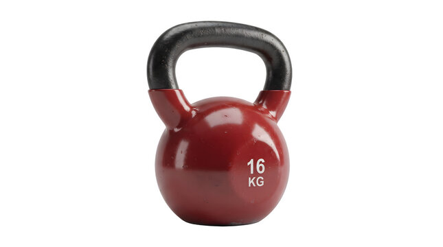 Red 16 kg kettlebell weight isolated on transparent background
