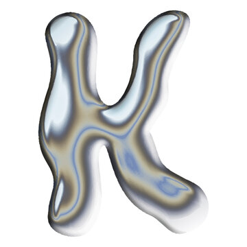 3D liquid chrome letter K with iridescent metallic finish
