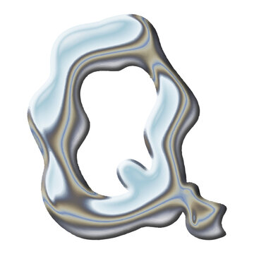 Abstract letter Q with liquid marble and blue agate texture 