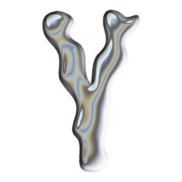 Single 3D letter Y with a liquid chrome and molten silver texture 