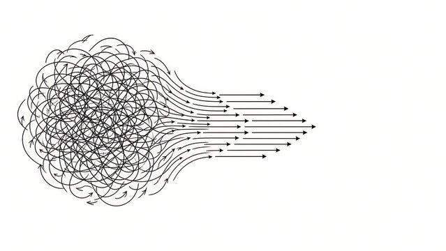 Conceptual Illustration of Business Strategy from Chaos to Clarity and Organized Direction
