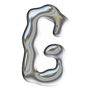 3D metallic letter G with liquid chrome wavy texture 