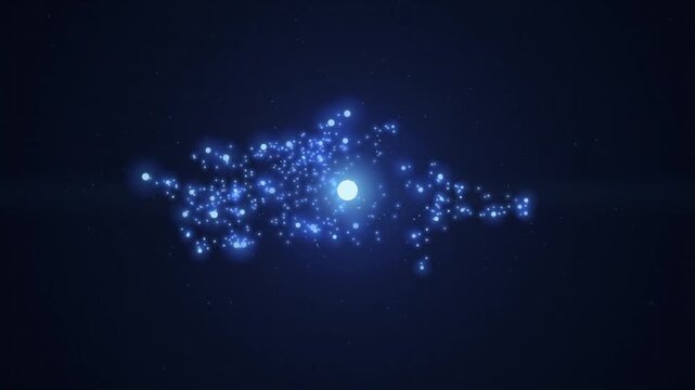 Abstract Glowing Blue Particle Cloud Formation with Central Energy Core Pulsing in Deep Space Background