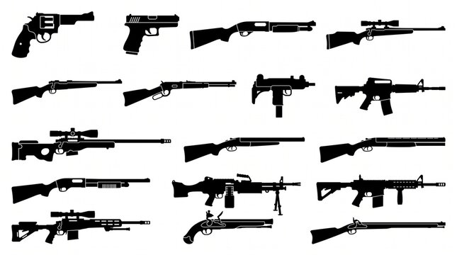 Firearm Silhouette Collection &ndash; Different Gun Types Isolated