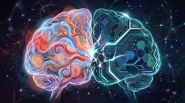 Human brain and artificial intelligence neural network fusion concept
