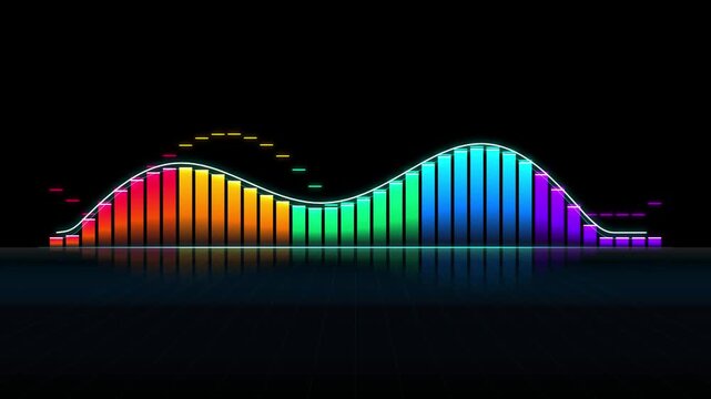 Abstract rainbow sound equalizer waves moving on a dark digital background