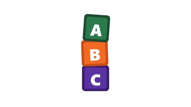 Colorful alphabet toy blocks stacking up in a simple animation