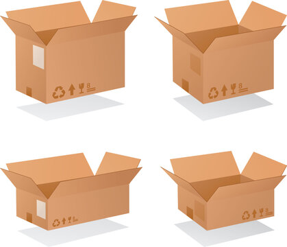 Set of Open Cardboard Cartons for Packing, Shipping and Warehouse Use