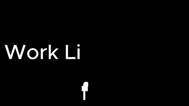 Workplace typography features white lettering displayed against a solid black background, creating an intentionally minimalist design element for professional digital media presentation projects.