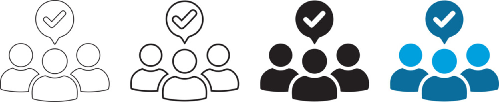 Group icons with checkmark approval symbols