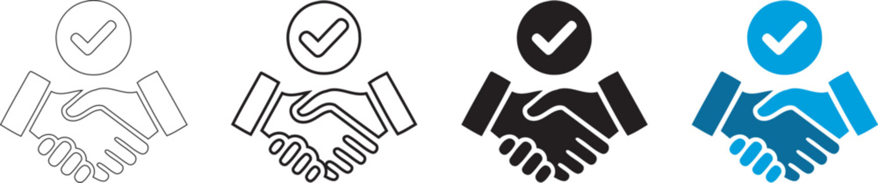 Handshake icons with checkmark approval symbols