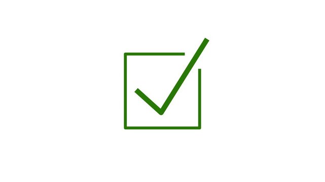 Animated green check mark icon. right check mark icon  white background 4k motion video.